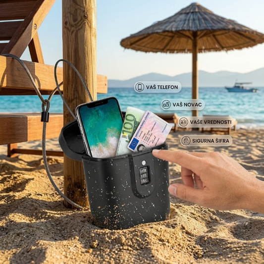 Mini vodootporni sef za plažu sa bravom – za telefon, novac i dokumenta